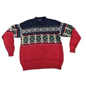 VINTAGE Nautica Fair Isle Anchor Mock Neck Men's Sweater Size L